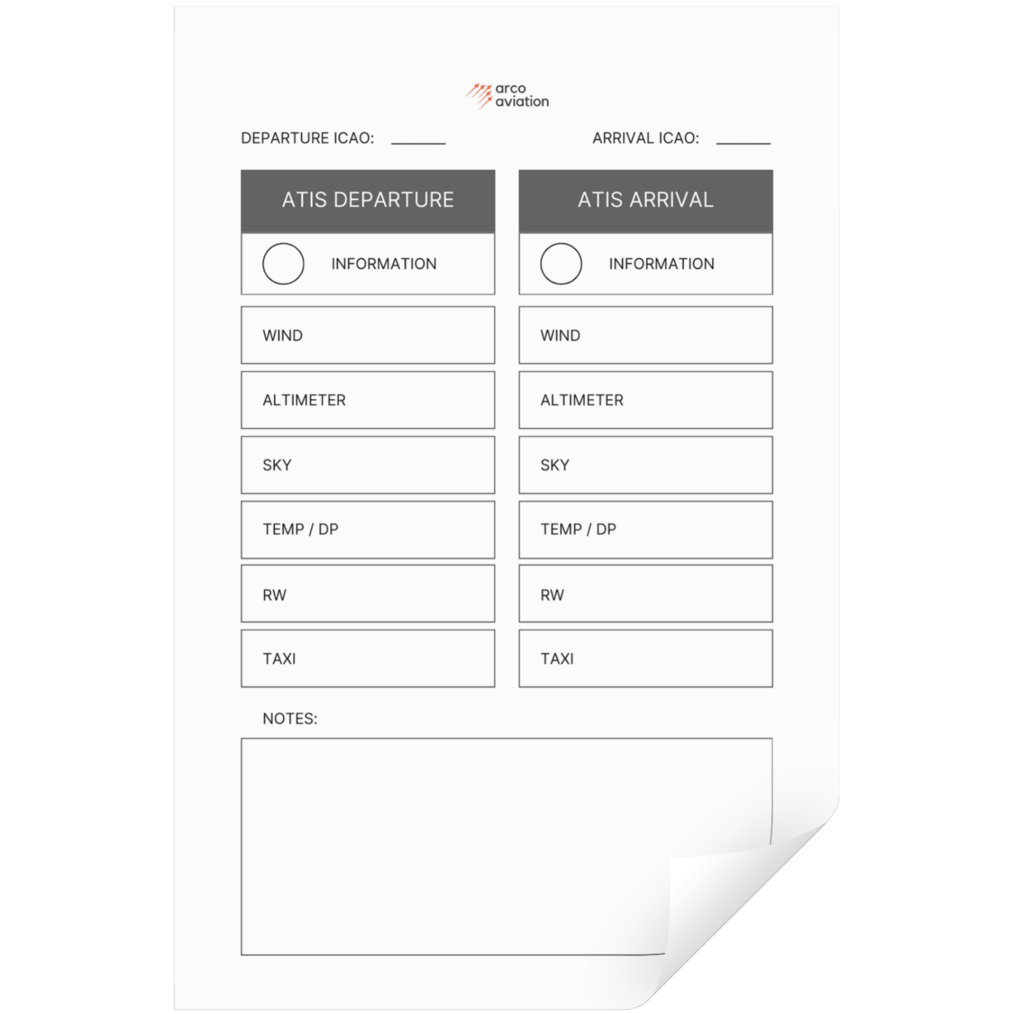 Arco Aviation - ATIS Briefing Sheets - Pack of 50 (A5)